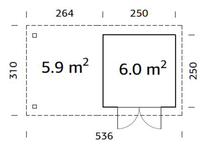 Palmako Lars 2 haveskur 6 + 5,9 m² - 250 x 290 cm